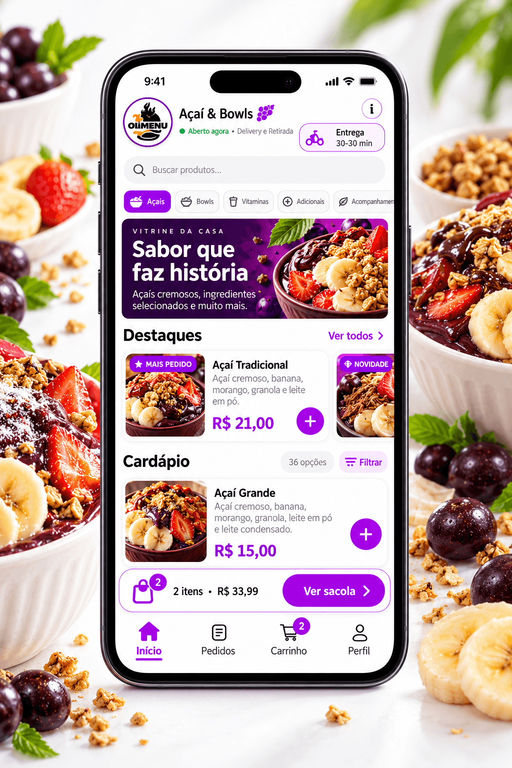 Modelo Açaí Tropical do cardápio digital
