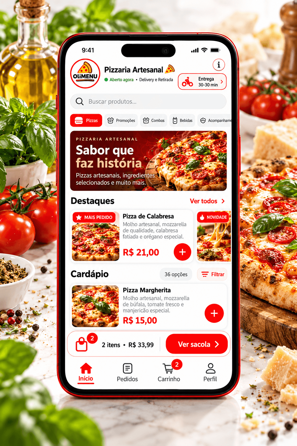 Modelo Pizzaria Forno do cardápio digital